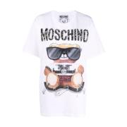 Graffiti Teddy Bear Korte Mouw T-shirt Moschino , White , Heren