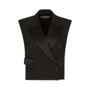 Zwart Wolmix Double-Breasted Gilet Dolce & Gabbana , Black , Dames