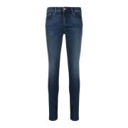 Skinny Fit Denim Jeans met Leren Logo Emporio Armani , Blue , Dames