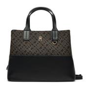 Jacquard Satchel Tas voor Vrouwen Tommy Hilfiger , Black , Dames