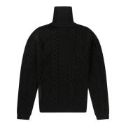 Merino Fisherman's Kabeltrui Ten C , Black , Heren