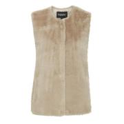 Mouwloos vest met nepbont knoopsluiting b.young , Beige , Dames