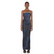 Shell Maxi Jurk met Grafische Print DI Petsa , Black , Dames