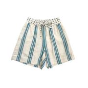 Gestreepte katoenen shorts in wit en turquoise Claramonte , Beige , He...