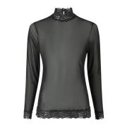 Elegante Mesh Kant Blouse Zwart Neo Noir , Black , Dames