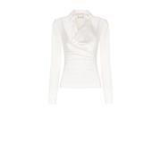 Satijnen blouse met ring halslijn en kraaghaak Rinascimento , White , ...