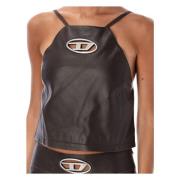 Bruin Eco Leren Halter Top Diesel , Brown , Dames