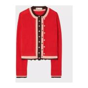 Rode Kasjmier Vest Geplooide Manchetten Tory Burch , Red , Dames