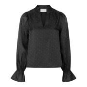 Elegante Bedazzled V-Hals Blouse Neo Noir , Black , Dames