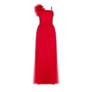 Maxi jurk met ruches op schouderband Rinascimento , Red , Dames