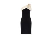 Satijnen strik bi-stretch jurk Rinascimento , Black , Dames