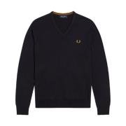 Blauwe Merino V-Hals Trui Fred Perry , Blue , Heren