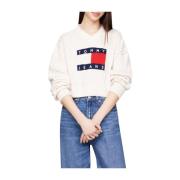 Witte Sweater met Vlag Logo Tommy Jeans , White , Dames