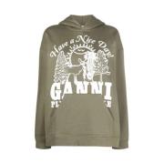 Oversized Hoodie met dierenprint en zak Ganni , Green , Heren