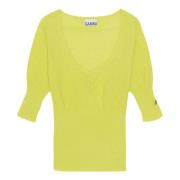 Stijlvolle Merino Kant Blouse met Ronde Hals Ganni , Yellow , Dames