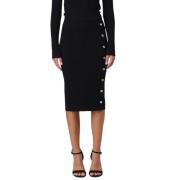 Geribbelde Rok met Knopen, Effen Kleur Pinko , Black , Dames