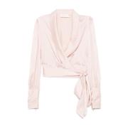 Zijden Wrap Top met Pofmouwen Zimmermann , Beige , Dames