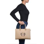 Beige Handtas met Logoprint Love Moschino , Beige , Dames