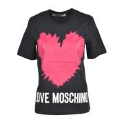 Katoenen T-shirt met Stijlvol Ontwerp Love Moschino , Black , Dames