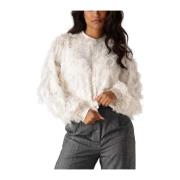 Witte Fringe Fluffy Blouse Elegant Summum Woman , White , Dames