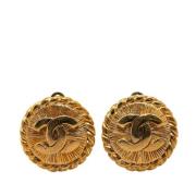 Pre-owned Metal earrings Chanel Vintage , Yellow , Dames