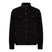 Zwarte Corduroy Gewatteerde Overhemdjasje Moncler , Black , Heren