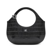 Zwarte Krokodil Mini Leren Tas Courrèges , Black , Dames