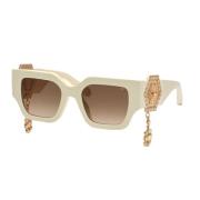 Witte Acetaat Zonnebril met Bruine Lens Philipp Plein , Beige , Dames