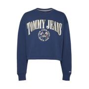 Blauwe Cropped Sweatshirt met Ribdetails Tommy Hilfiger , Blue , Dames