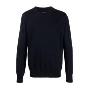 Navy Blauwe Gebreide Trui met Ronde Hals Jil Sander , Blue , Heren