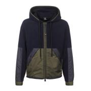 Blauwe Fleece Trui met Rits en Capuchon Moncler , Blue , Heren