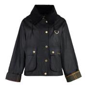 Gewaxte katoenen jas met corduroy kraag Barbour , Black , Dames