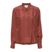 Zijde Satijn Kralen Shirt Forte Forte , Brown , Dames