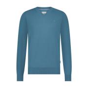 V-hals Pullover in Plain Stijl State of Art , Blue , Heren