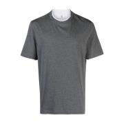 Grijze Katoenen T-shirt met Witte Rand Brunello Cucinelli , Gray , Her...