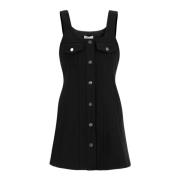 Wijdvallende Crêpe Mini Jurk met Zakken Ganni , Black , Dames