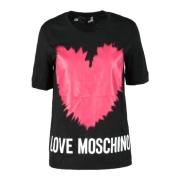 Katoenen T-shirt met Stijlvol Ontwerp Love Moschino , Black , Dames