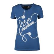 Katoen Elastaan T-shirt Love Moschino , Blue , Dames