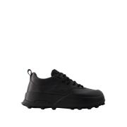 Zwarte Leren Sneakers - Ronde Neus Jil Sander , Black , Heren