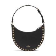 Zwarte leren studded hobo tas Valentino Garavani , Black , Dames