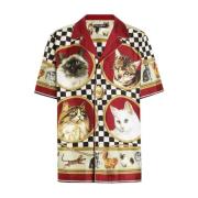 Multicolor zijden kattenprint bowling shirt Dolce & Gabbana , Multicol...