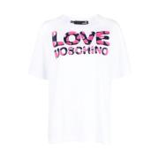 Hartprint Katoenen T-shirt voor Dames Love Moschino , White , Dames