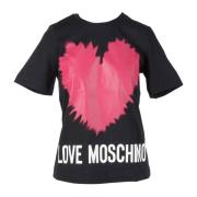 Katoenen T-shirt met Stijlvol Ontwerp Love Moschino , Black , Dames