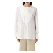 Puut Wit Zijde-Blend Shirt Bib-Front By Herenne Birger , White , Dames