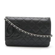 Pre-owned Leather wallets Chanel Vintage , Black , Dames