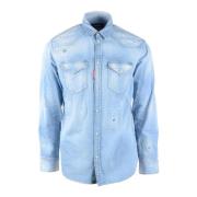 Katoen Elastaan Overhemd Dsquared2 , Blue , Heren