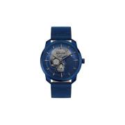 Blauw Heren Leren Analoog Horloge Police , Blue , Heren