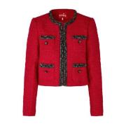 Rode Boucle Jas met Contrasterende Rand Cras , Red , Dames