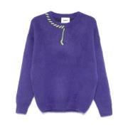 Paarse Mohair Gebreide Crewneck Sweater Bonsai , Blue , Heren