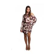 Bordeaux Abstracte Jurk met Lange Mouwen Jijil , Multicolor , Dames